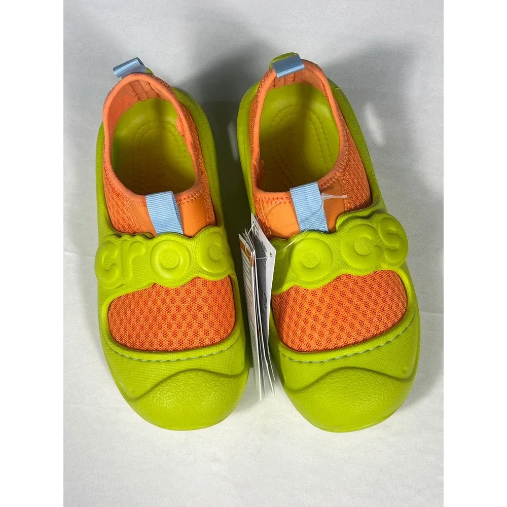 Crocs Swiftwater Splash K Kids Lime Green Orange Water Shoes Sandals J2 NEW
